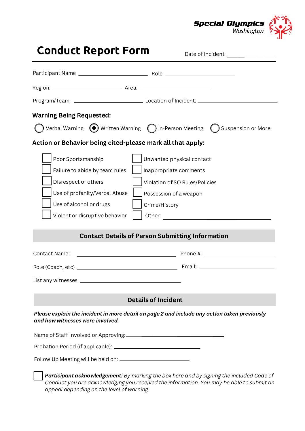 Special Olympics WashingtonConduct Report Final (1) - Special Olympics ...